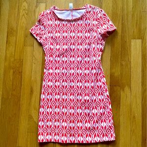 Orange and White Geometric Body Con Short Sleeve Dress